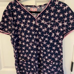 Large Koi glitter star scrub top